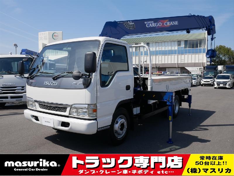 いすゞ　エルフ　5段クレーン　ラジコン付/平成15年　7月式/走行　5.8万㎞/検査受渡/